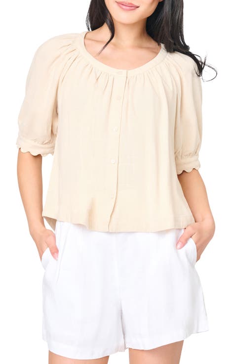 Lily Scallop Sleeve Button-Up Top
