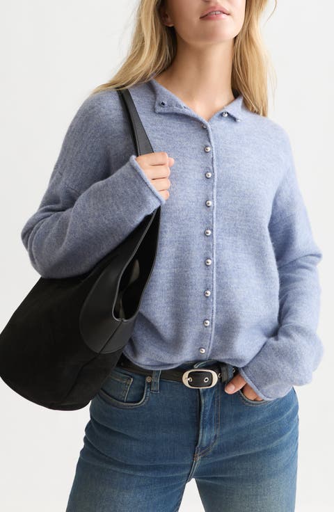 Fuzzy Funnel Neck Cardigan