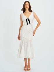 Miss Circle Paola Peter Pan Collar Beaded Sequin Mermaid Midi Dress
