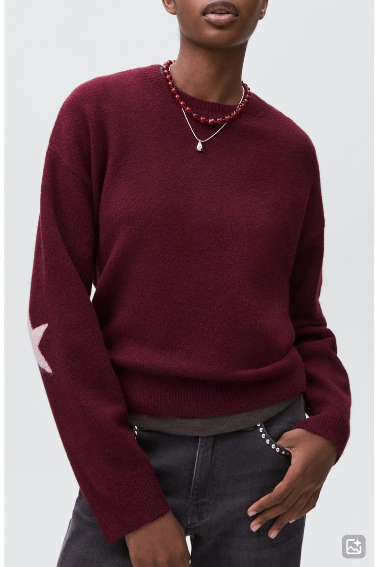 Star Crewneck Sweater, Main, color, BURGUNDY