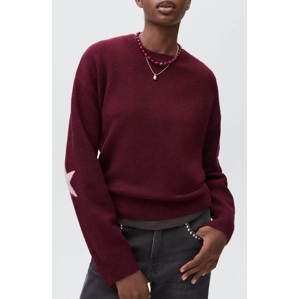 Mango Teen Star Crewneck Sweater In Burgundy