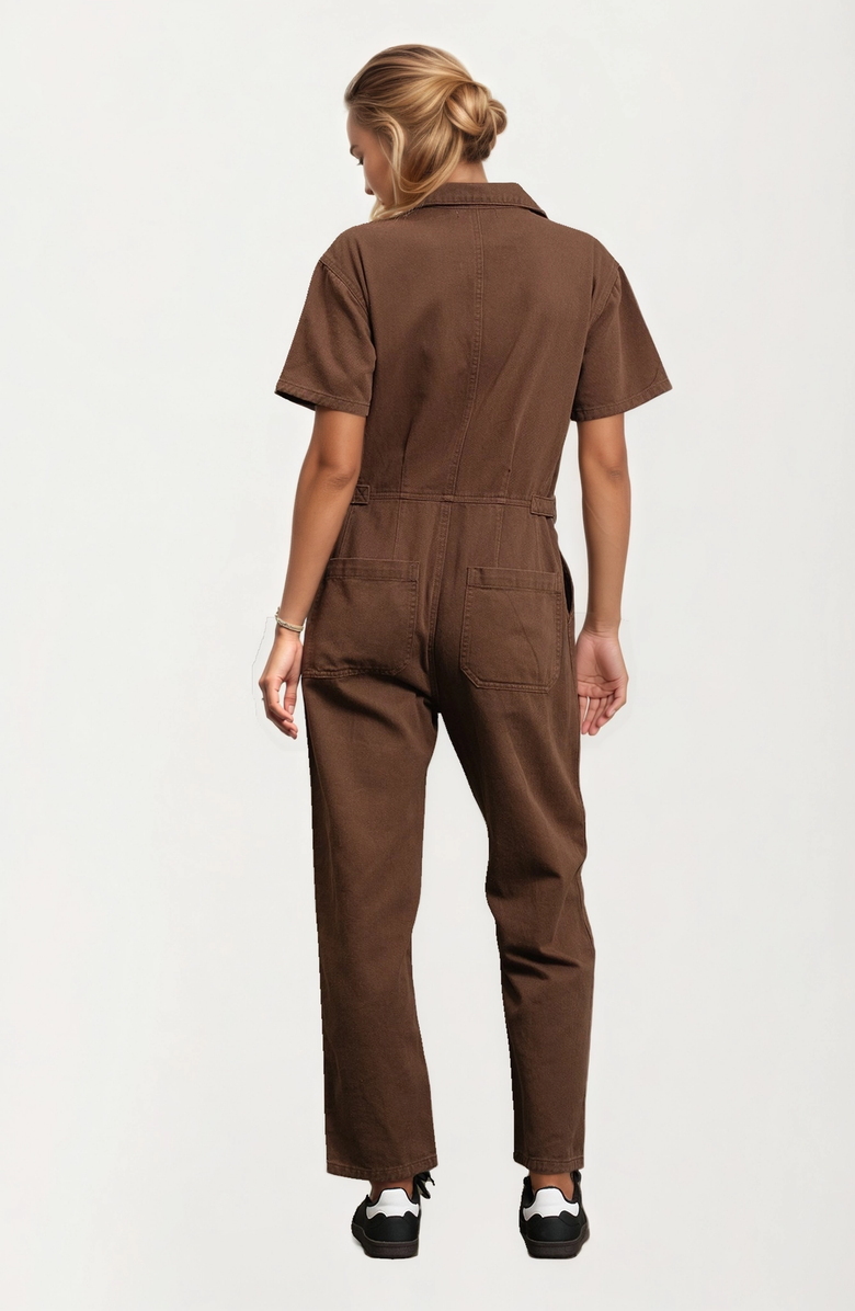 Knit and Lounge Short Sleeve Utility Jumpsuit, Alternate, color, 