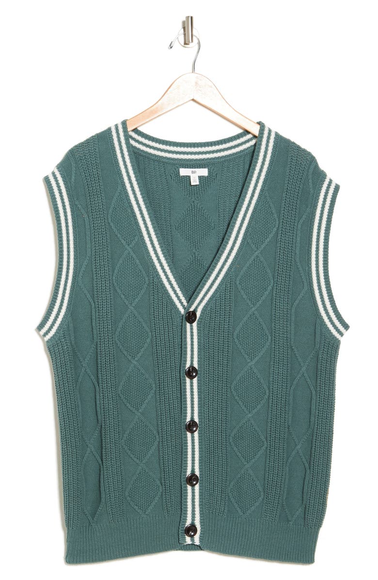 BP. Oversize Cable Knit Cotton Blend Vest, Alternate, color,