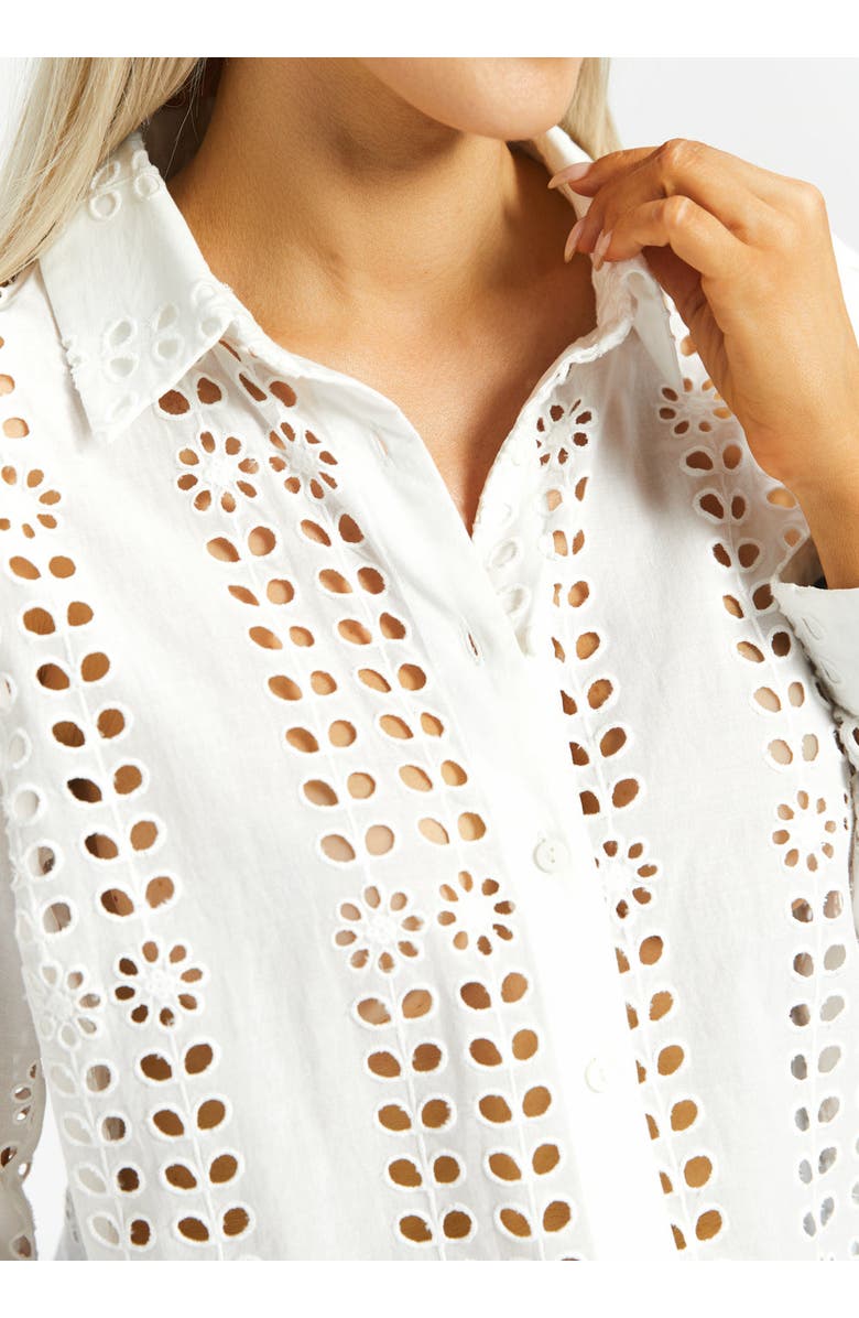 Betabrand Eyelet Shirt Long Sleeve Cotton, Alternate, color, Star White
