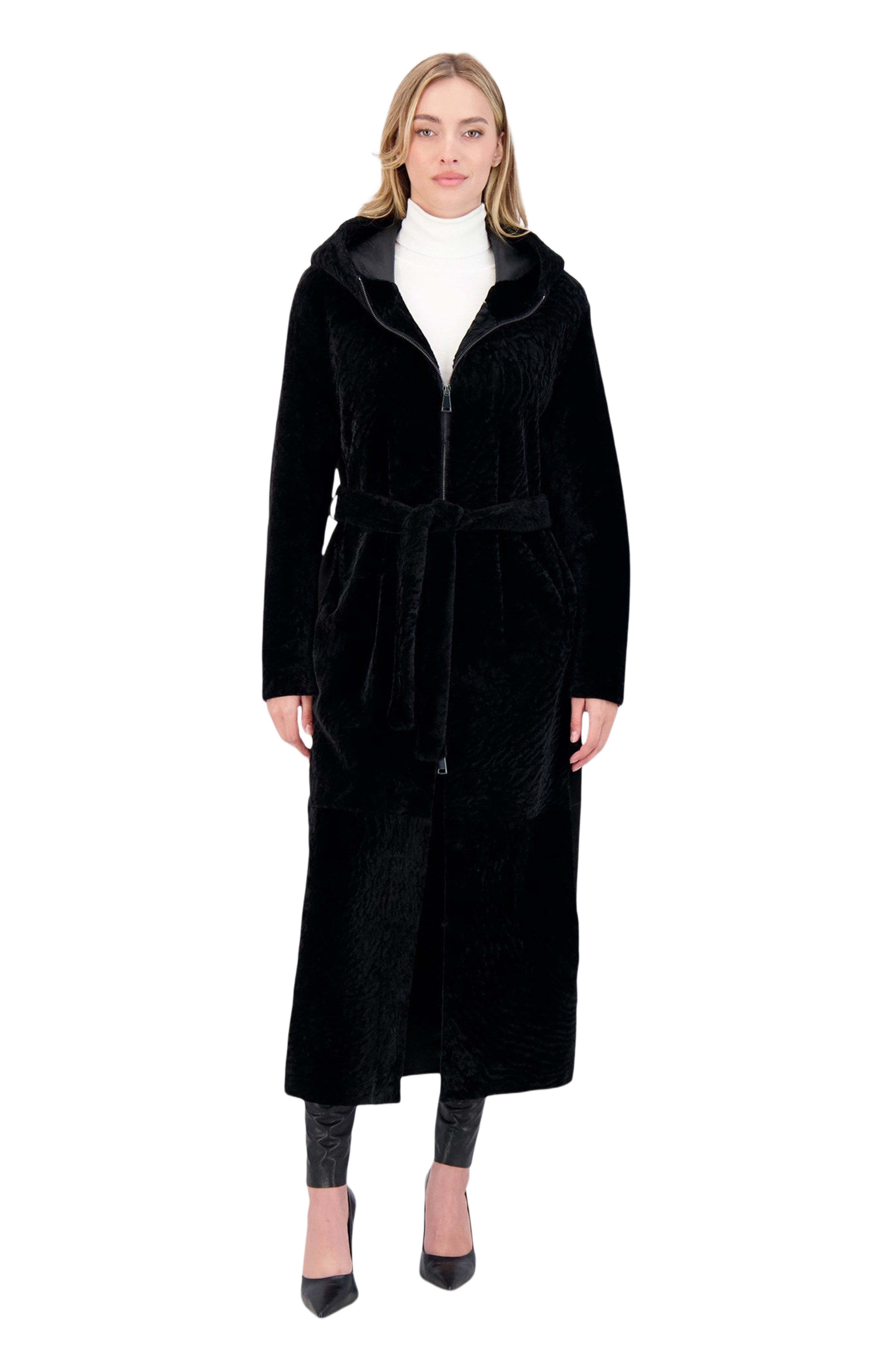 Reversible Textured Genuine Shearling Coat