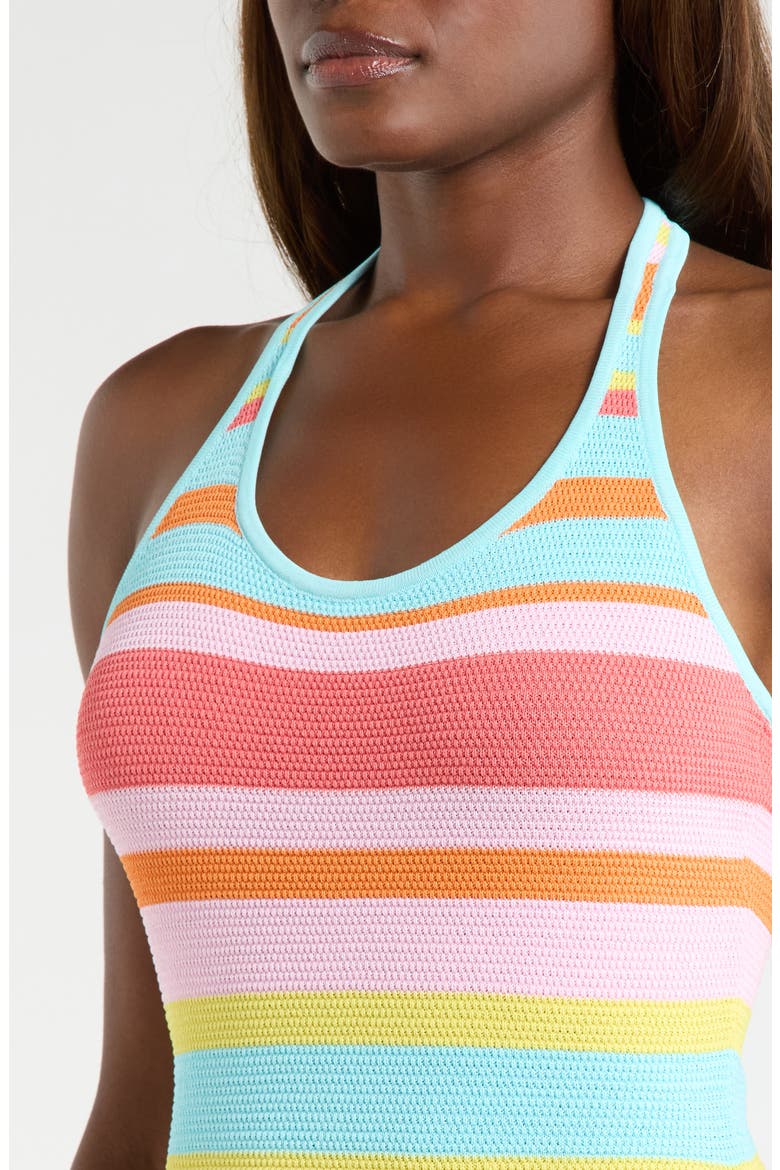Drawstring Open Knit Halter Minidress, Alternate, color, SUNSET STRIP