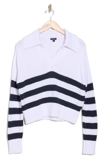 Splendid Stripe Cotton Polo Sweater In Navy Stripe