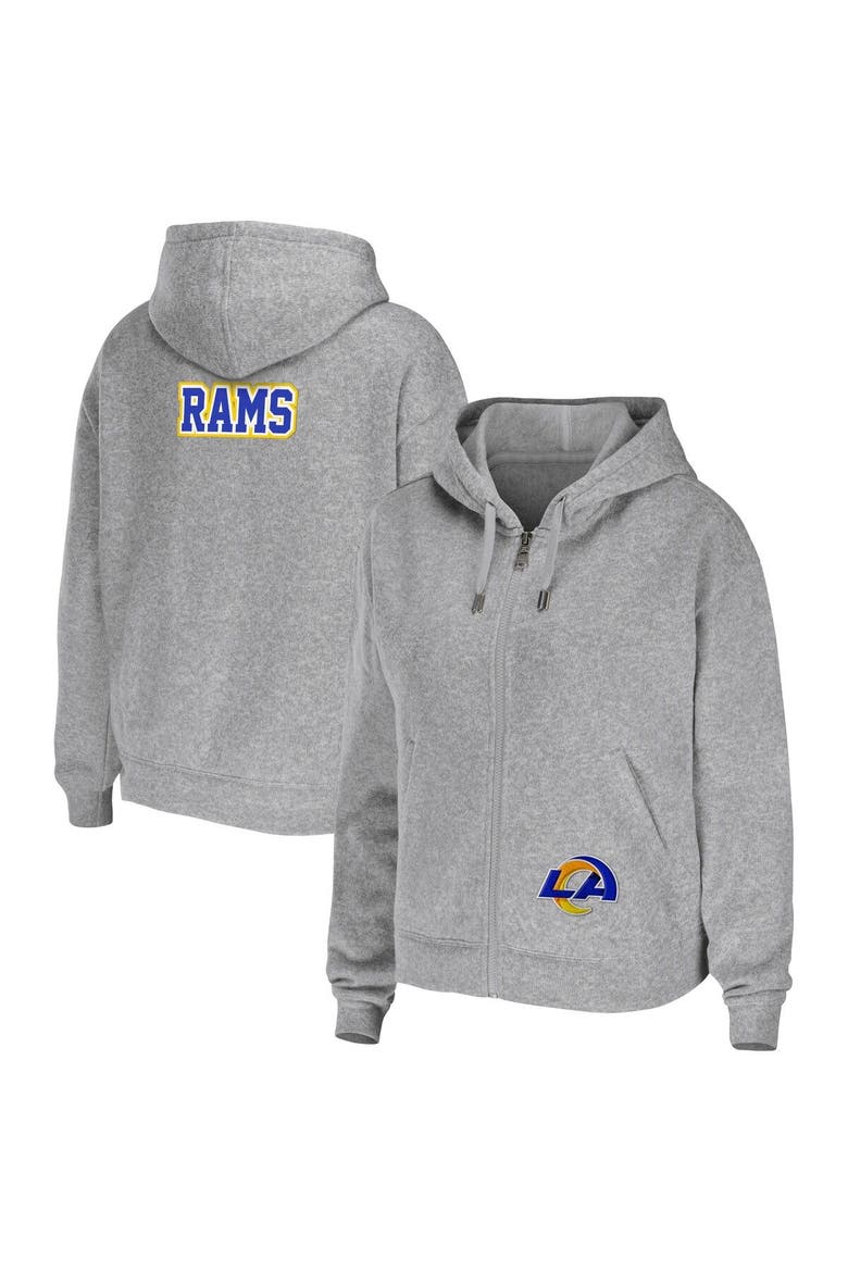 Women's WEAR by Erin Andrews Heather Gray Los Angeles Rams Plus Size Full-Zip Hoodie, Main, color, Heather Gray