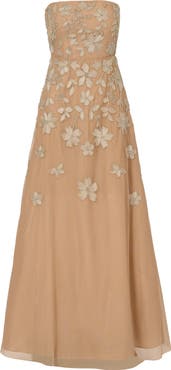 Adrianna Papell Beaded Strapless Mesh Fit & Flare Ballgown