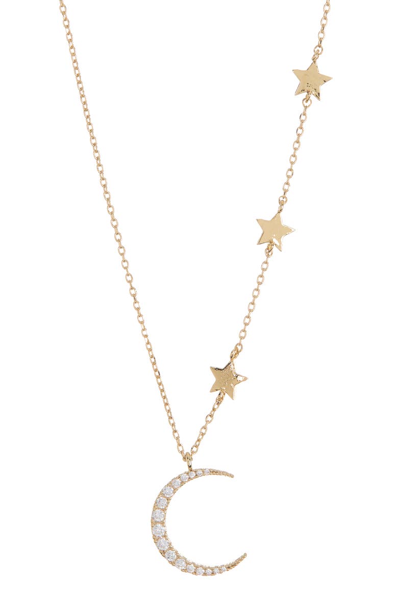 Estella Bartlett Statement CZ Moon & Stars Necklace, Main, color,