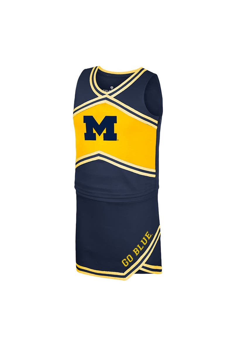 Girls Youth Colosseum Navy Michigan Wolverines Cheerleader Top & Skirt Set, Alternate, color, Navy