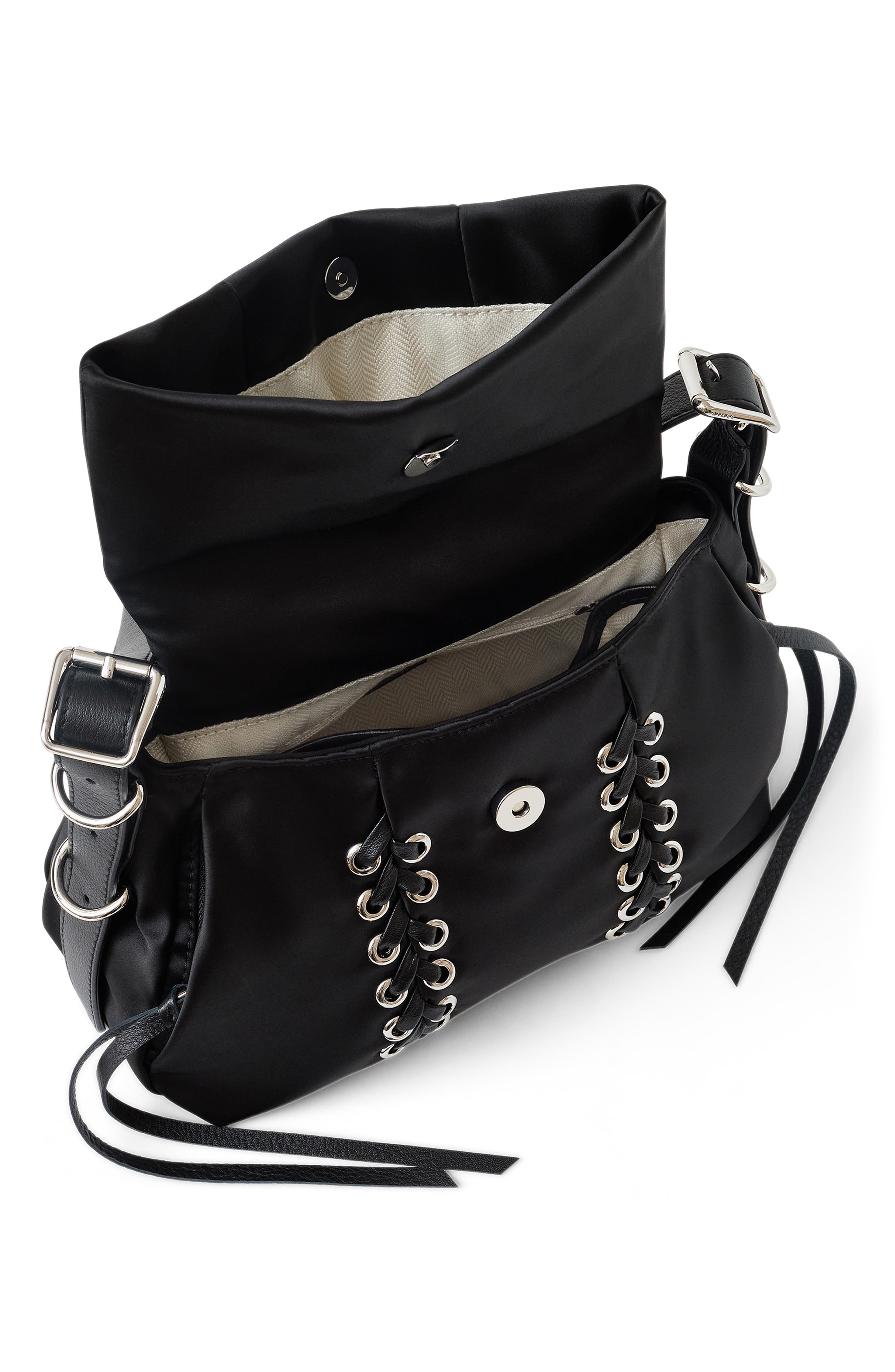 Lace-Up Double Entry Crossbody, Alternate, color, BLACK SATIN NYLON