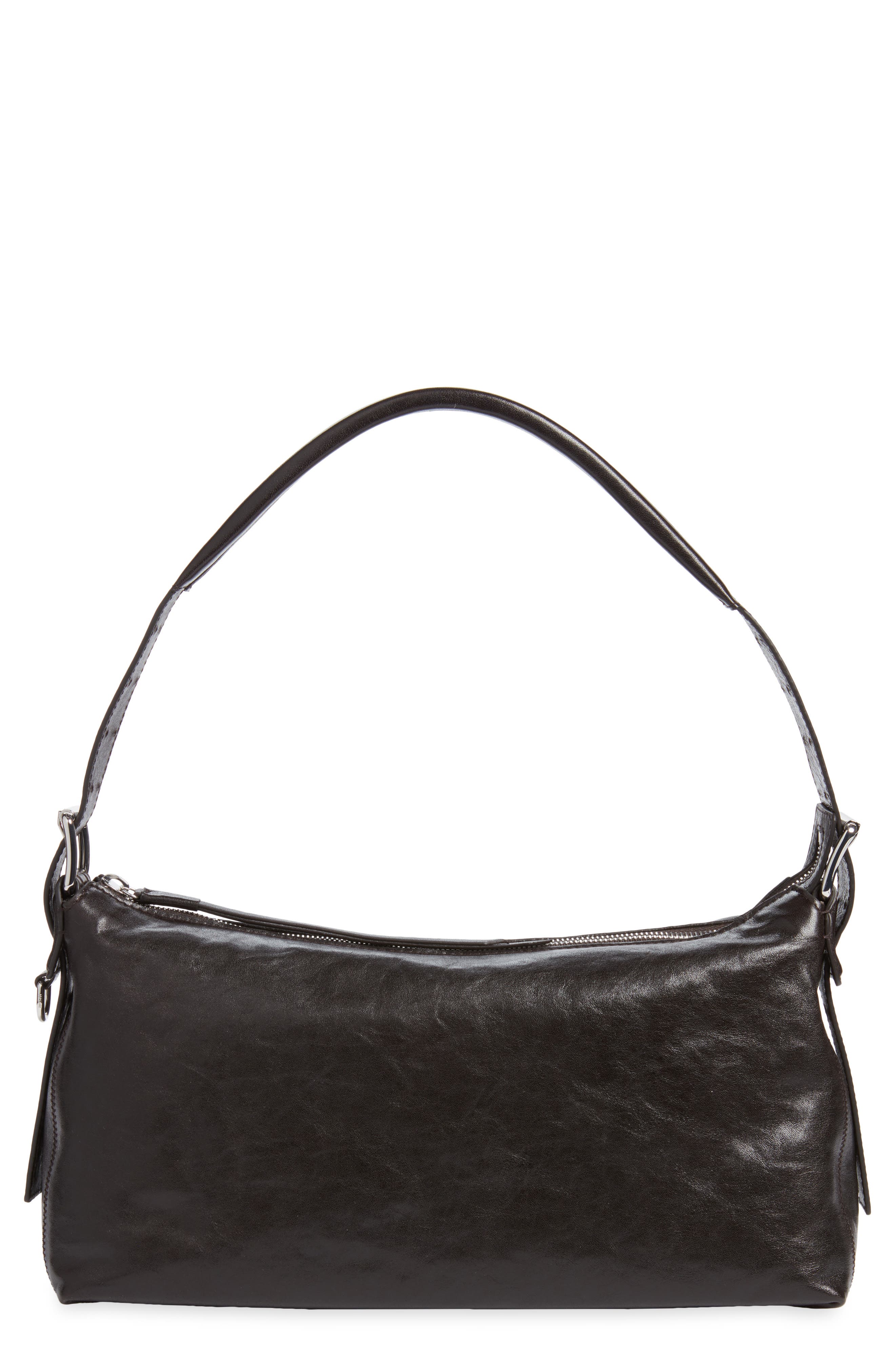 Belted Baguette Bag, Main, color, DARK CHOCOLATE