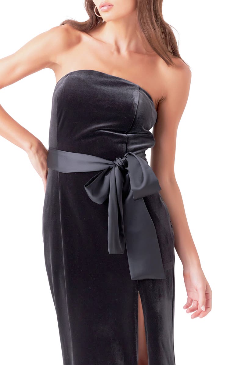 Endless Rose Strapless Velvet Midi Dress, Alternate, color, Dark Grey