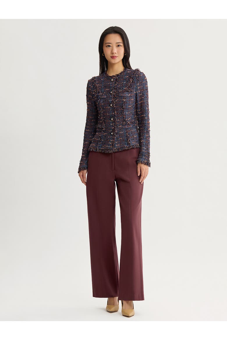 Tailored Fringe Trim Ribbon Knit Jacket, Alternate, color, Mahogany/Stardust/Charmeuse