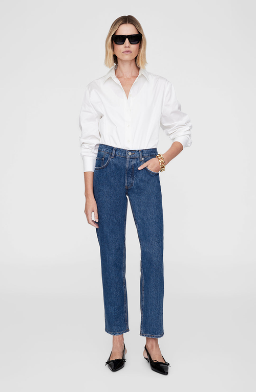 Anine Bing Kate Mid Rise Straight Jeans In Washed Blue In Blue