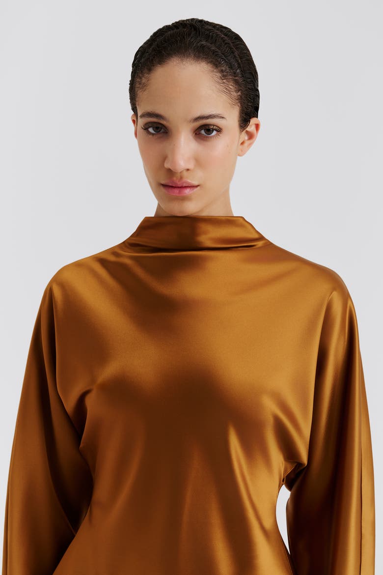Zora Barrel Sleeve Satin Blouse, Alternate, color, Amber