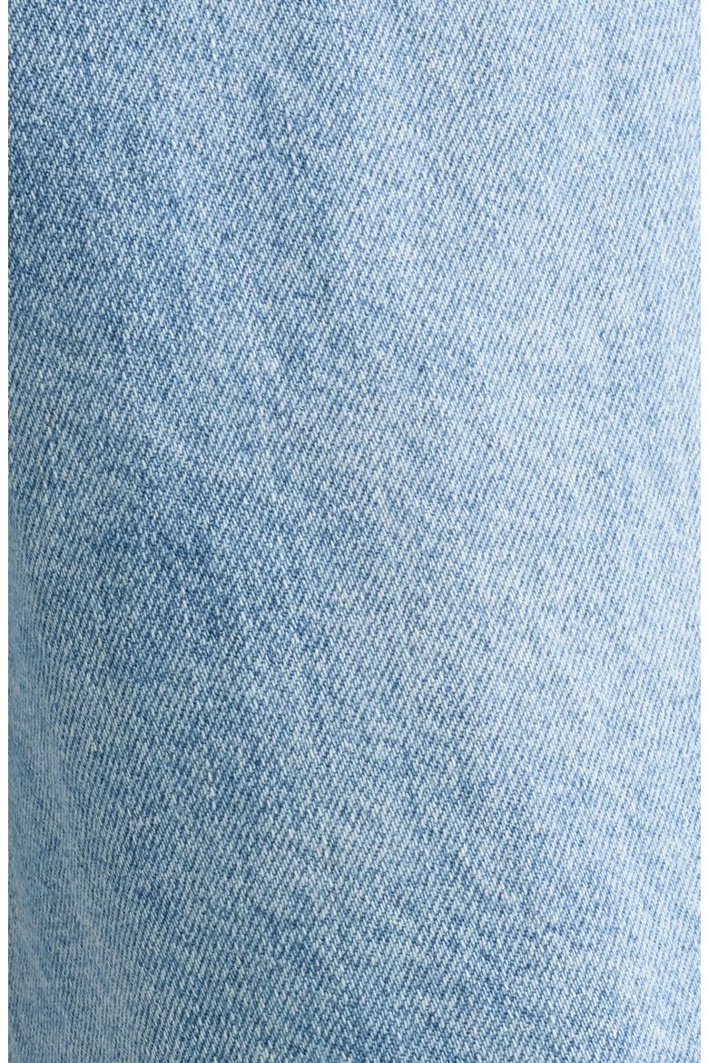 Distressed High Waist Raw Hem Denim Shorts, Alternate, color, MEDIUM INDIGO