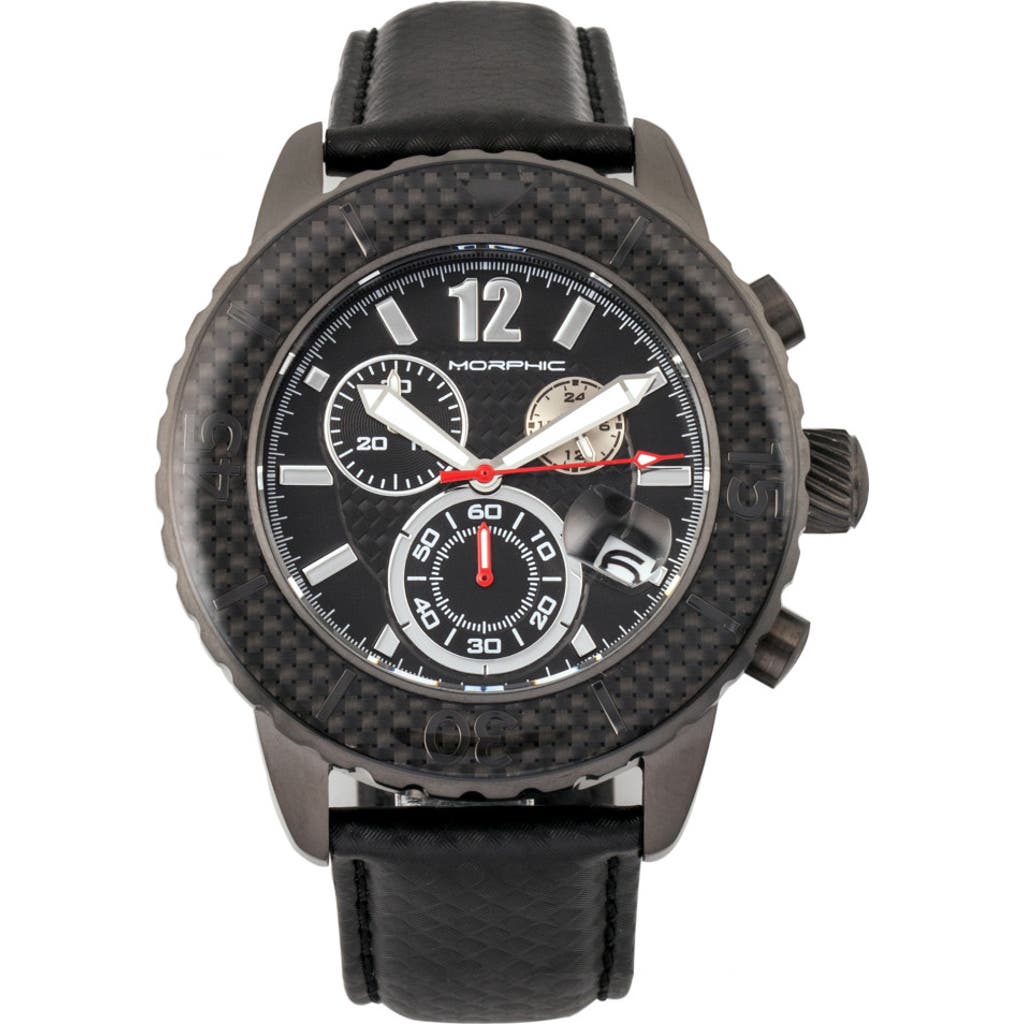 Morphic M51 Series Chronograph Leather-band Watch W/date In Gunmetal/grey