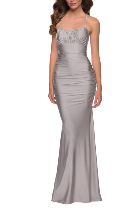 On Trend Jersey Long Dress with Ruching on Bodice