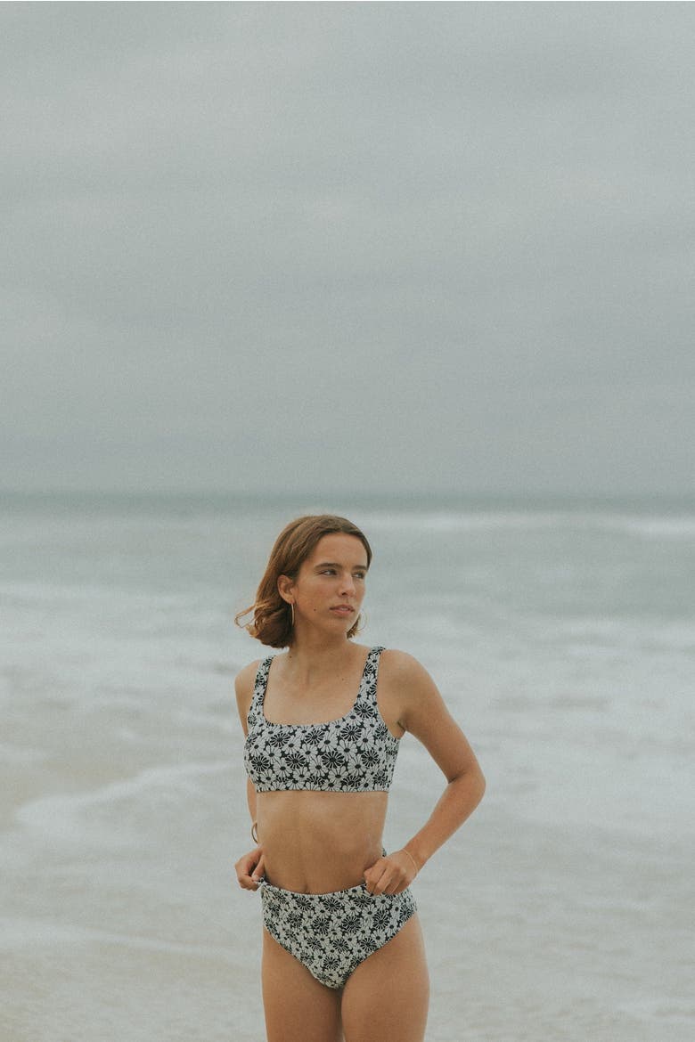 Daisy Square Neck Bikini Top, Alternate, color, Black