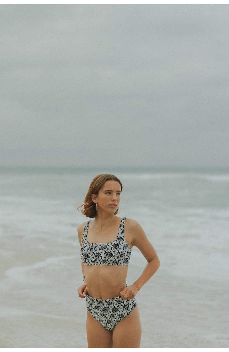 Geode Swimwear Daisy Square Neck Bikini Top, Alternate, color, Black