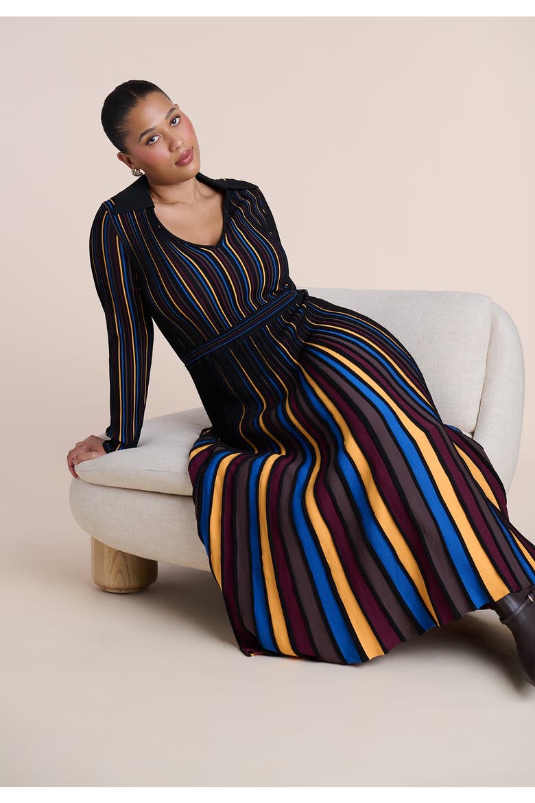 Pleated Knit Midi Dress, Alternate, color, PRIMARY STRIPES