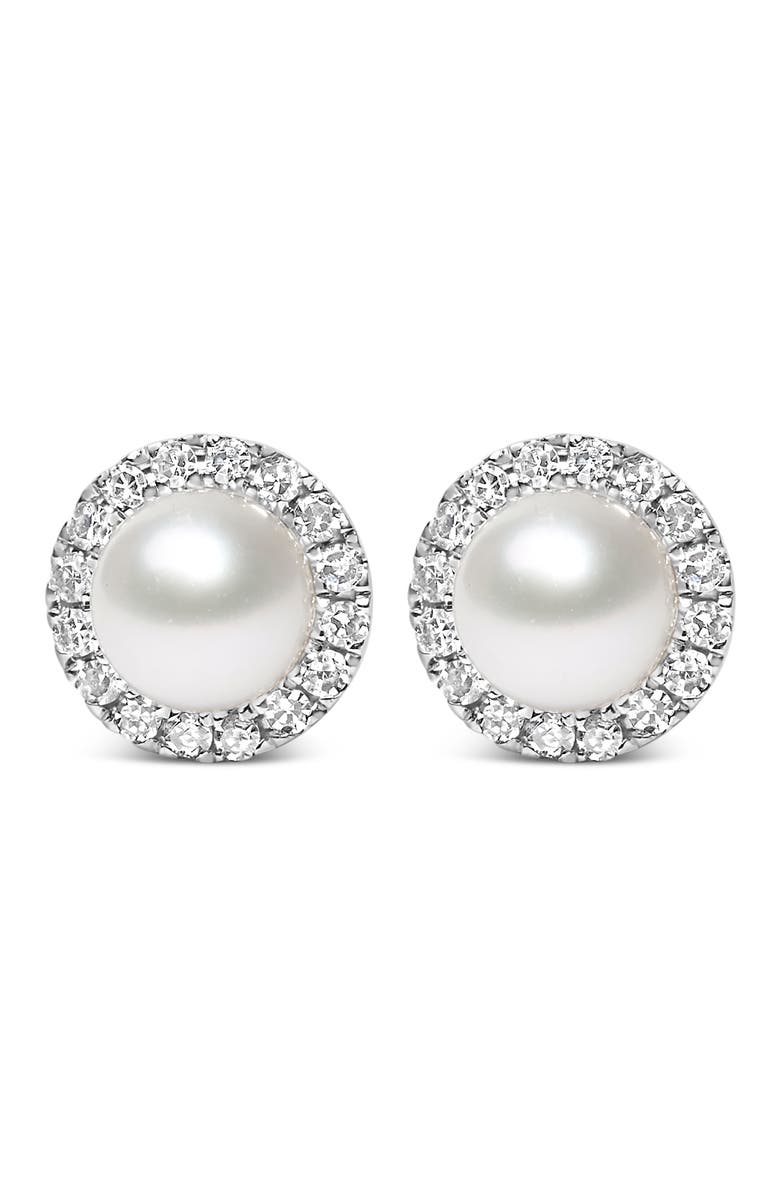Haus of Brilliance 10K White Gold Pearl & 1/7 Cttw Diamond Halo Stud Earring, Main, color, White