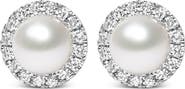 Haus of Brilliance 10K White Gold Pearl & 1/7 Cttw Diamond Halo Stud Earring