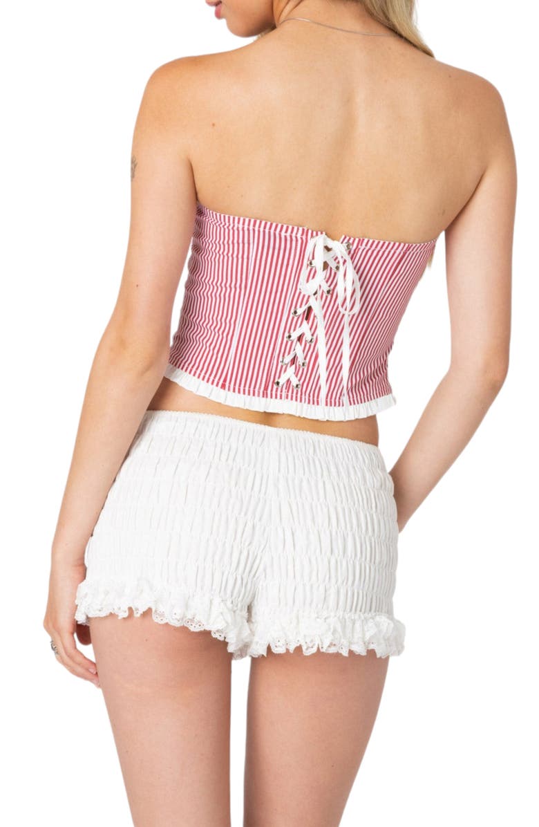 EDIKTED Hamilton Pinstripe Poplin Crop Corset Top, Alternate, color, Red