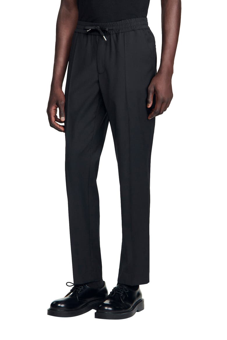 Elasticated straight-leg trousers, Main, color, Black