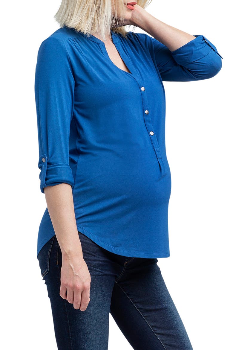 Amelie Snap Front Maternity/Nursing Top, Alternate, color, DUSK BLUE