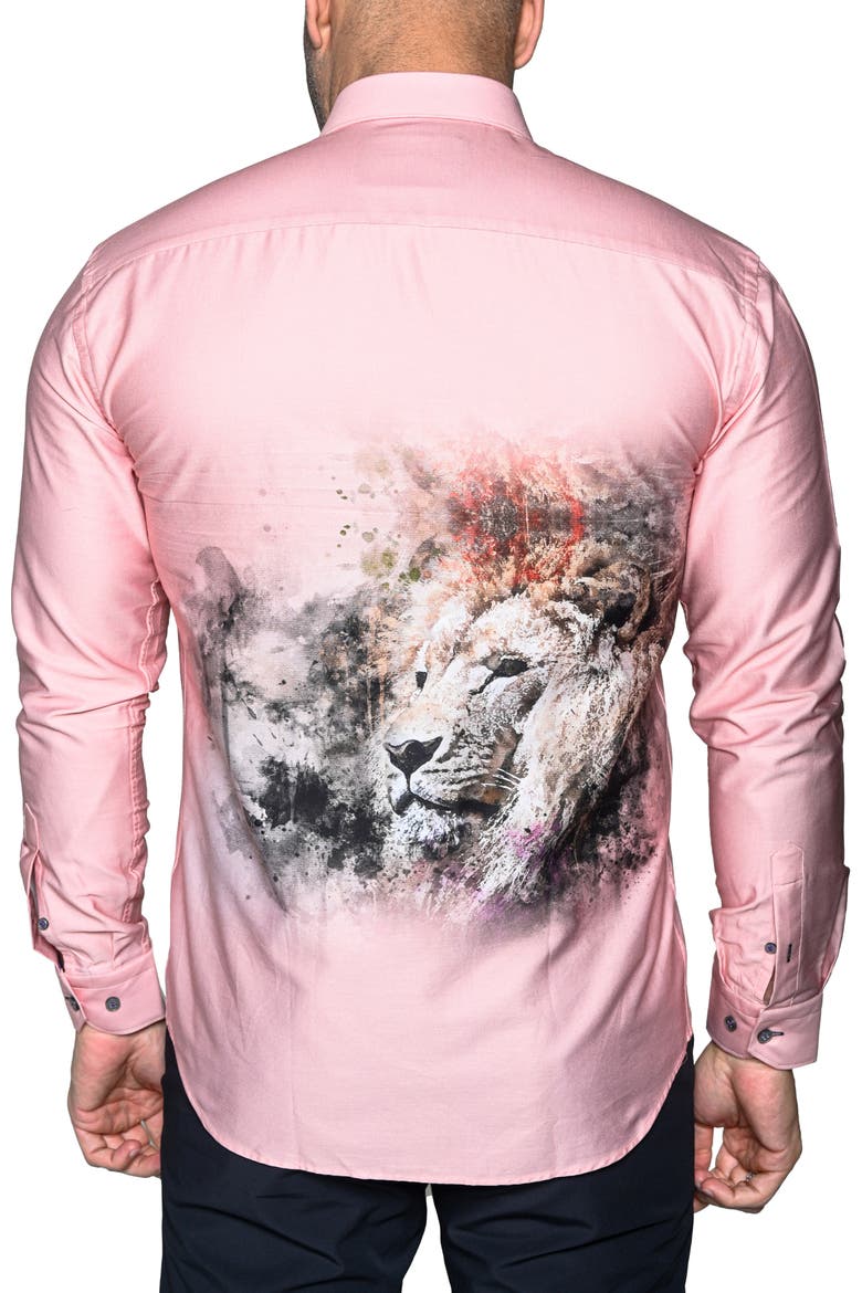 Fibonacci Lion Contemporary Fit Button-Up Shirt, Alternate, color, PINK