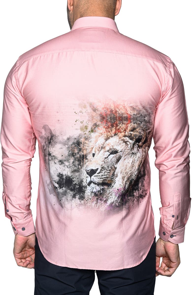 Maceoo Fibonacci Lion Contemporary Fit Button-Up Shirt, Alternate, color, Pink