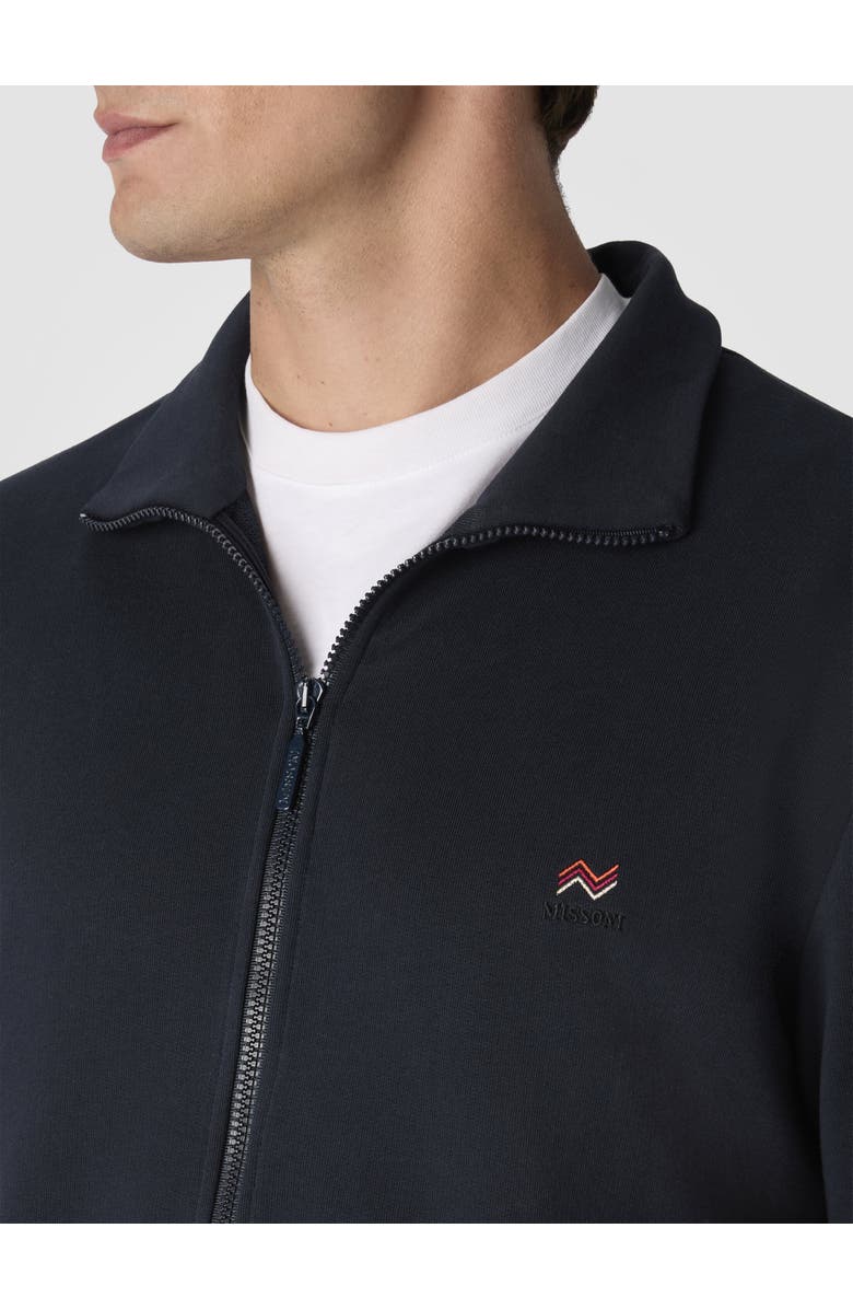 Missoni Zip-up High-neck Sweatshirt With Knit Embroidery And Logo, Alternate, color, Blue