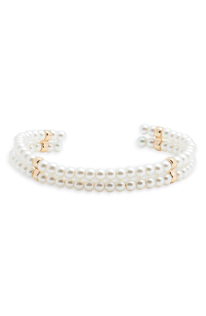 Nordstrom Faux Pearl Flexible Cuff Bracelet, Main, color, White- Gold