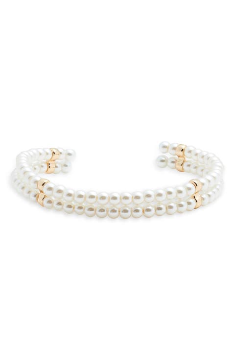 Faux Pearl Flexible Cuff Bracelet