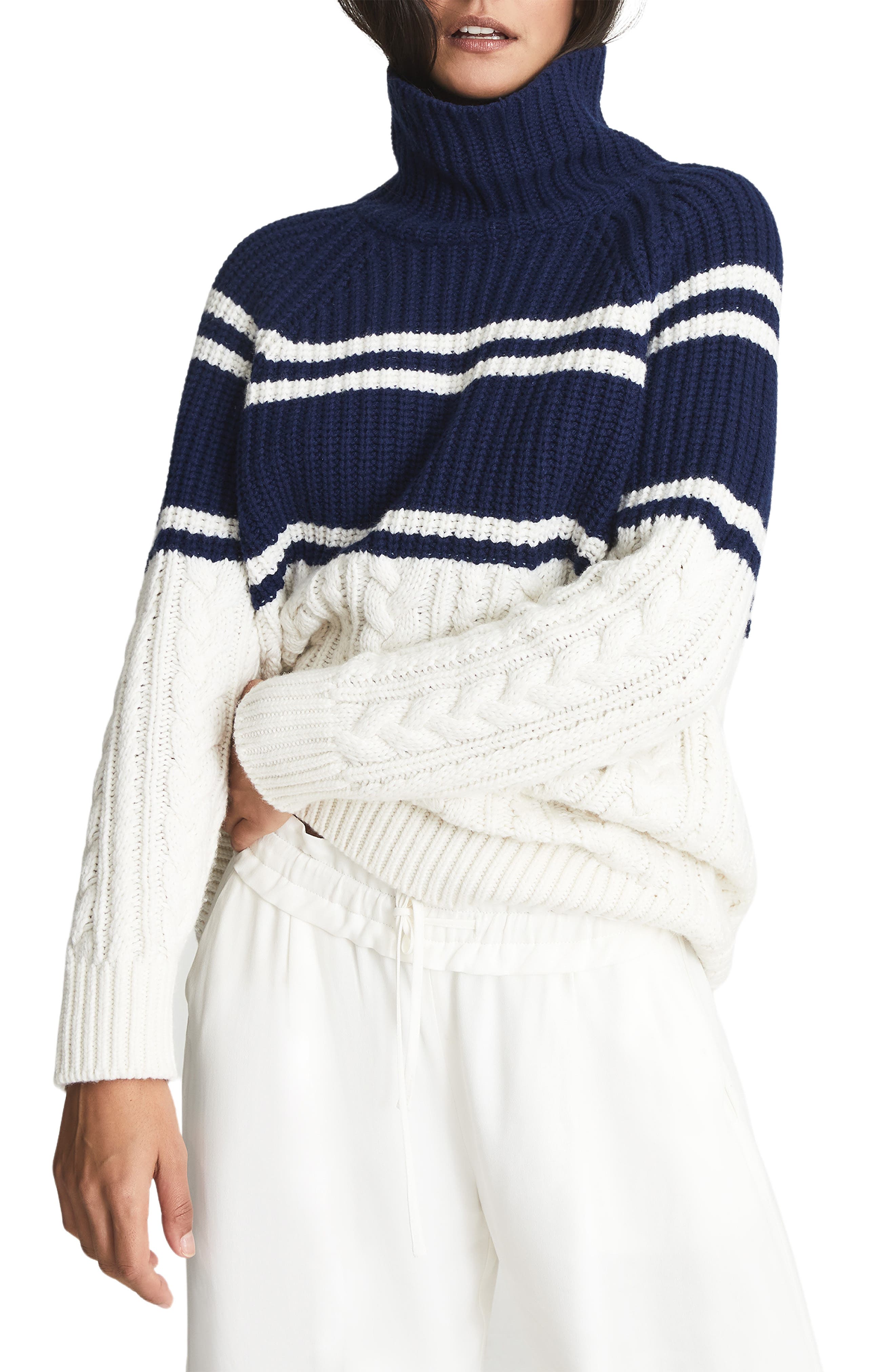 Reiss Scarlett Colorblock Mix Stitch Cotton & Wool Blend Sweater