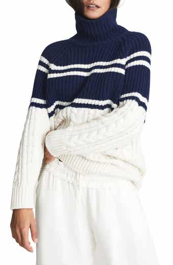 Reiss Scarlett Colorblock Mix Stitch Cotton & Wool Blend Sweater
