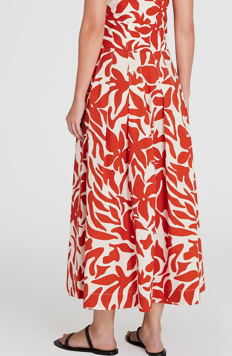 Club Monaco Palm Print Box Pleat Midi Skirt, Alternate, color, 