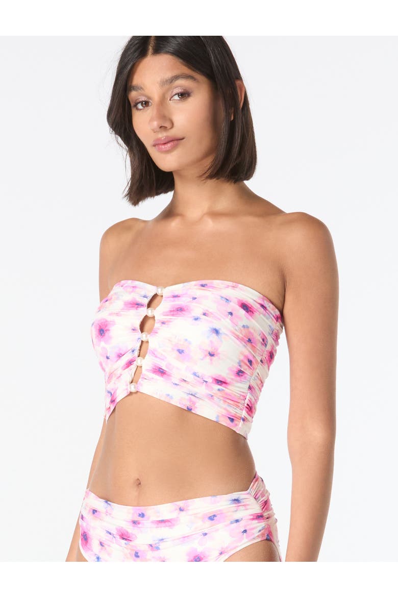 Bandeau Shirred Bikini Swim Top, Main, color, White