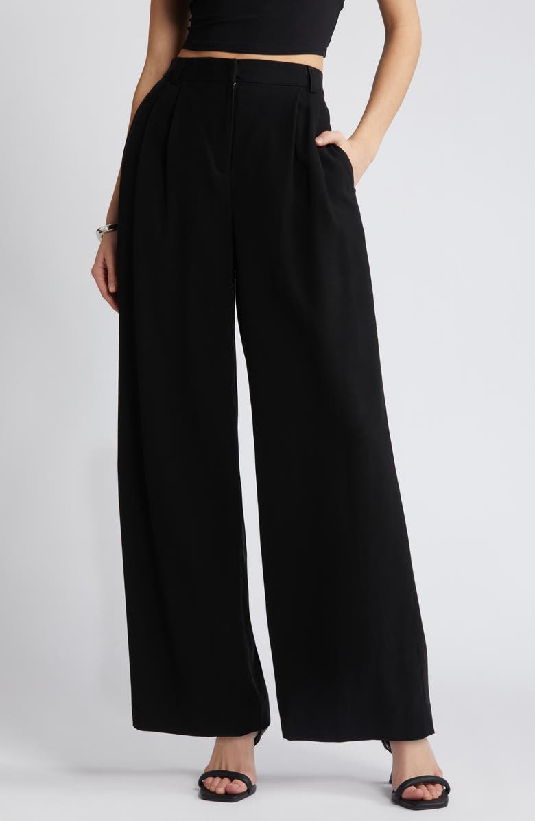 Open Edit High Waist Wide Leg Trousers, Main, color, Black