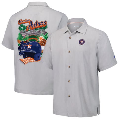 Men's Tommy Bahama Gray Houston Astros Hit and Run Silk Camp Button-Up Shirt