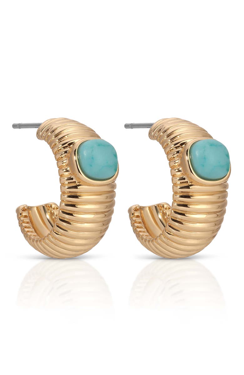 Ettika Semiprecious Stone Hoop Earrings, Alternate, color, Turquoise/ Gold