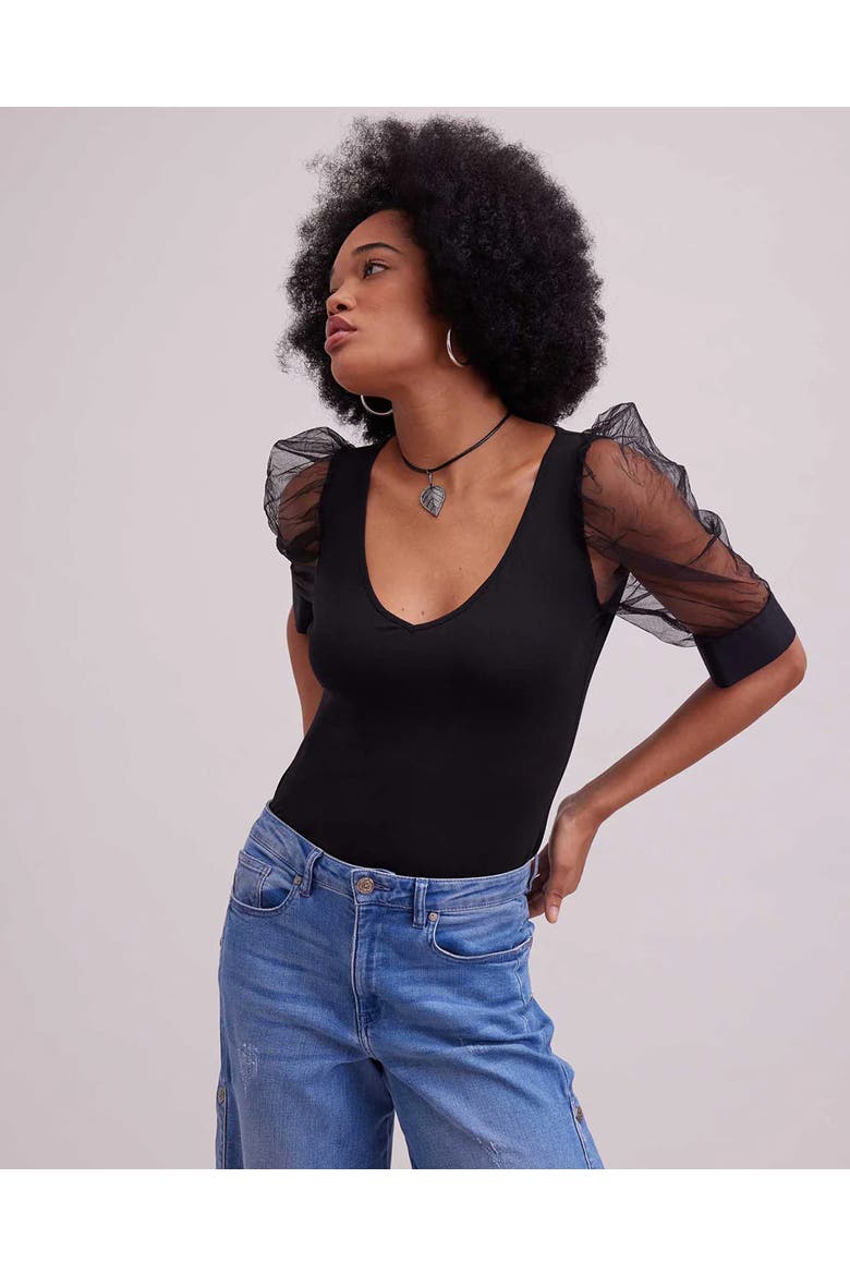 Aerial V-Neck Top, Alternate, color, Black