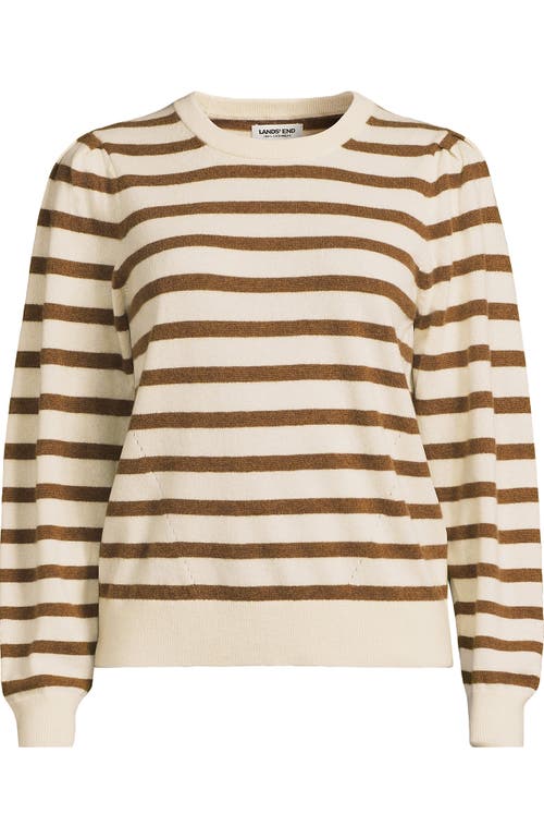 Lands' End Cashmere Puff Sleeve Crew Neck Sweater In Brown