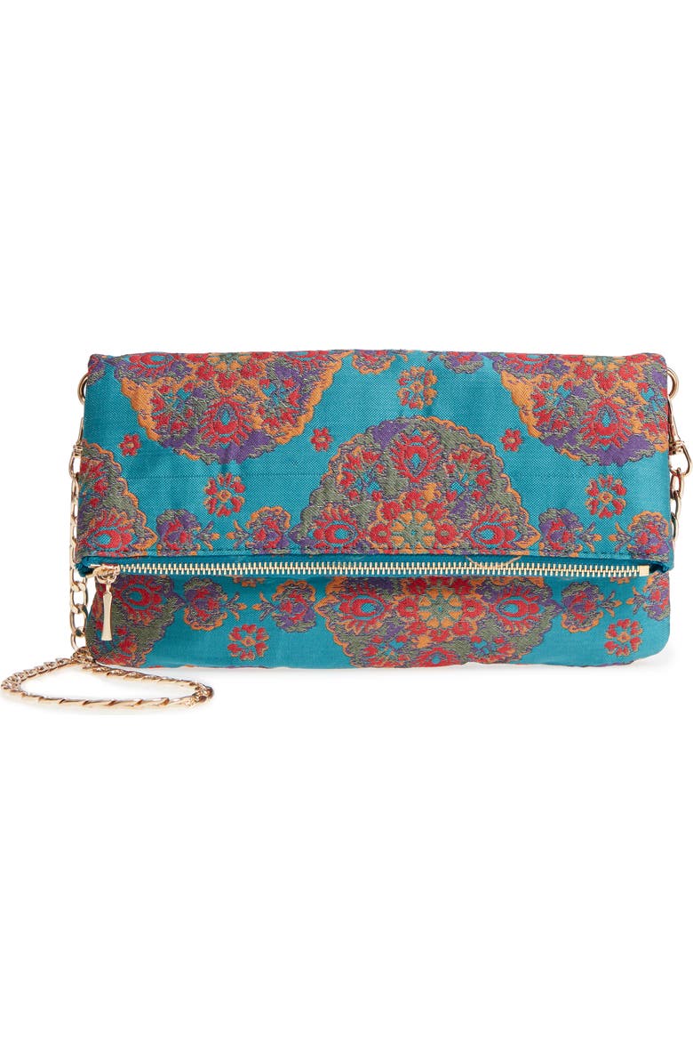 Sole Society Floral Jacquard Foldover Clutch, Main, color,