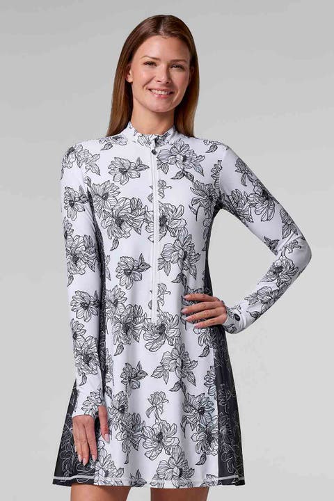 Swim Dress with Long Sleeves, UPF 50+ Sun Protection, Aspen Sunrise