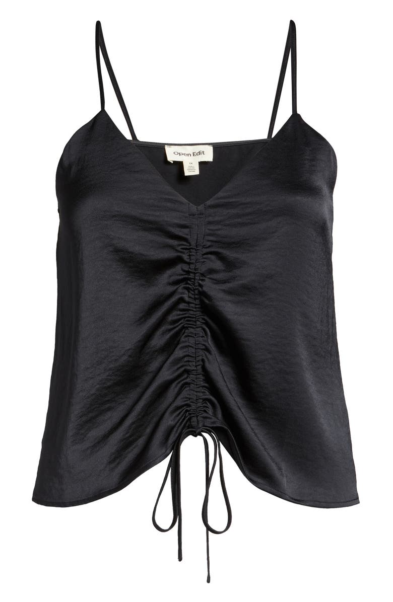 Open Edit Tie Front Satin Camisole, Alternate, color, Black