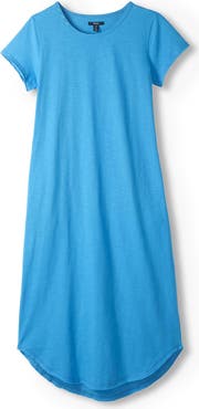 Hatley Azure Embroidered Raw Hem Cotton Midi T-Shirt Dress